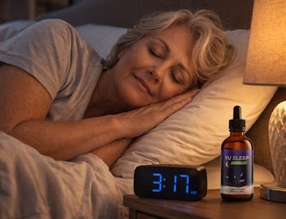 Woman resting near a Yu Sleep bottle